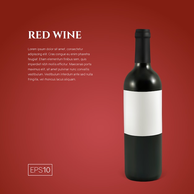 Bouteille photoréaliste de vin rouge sur rouge