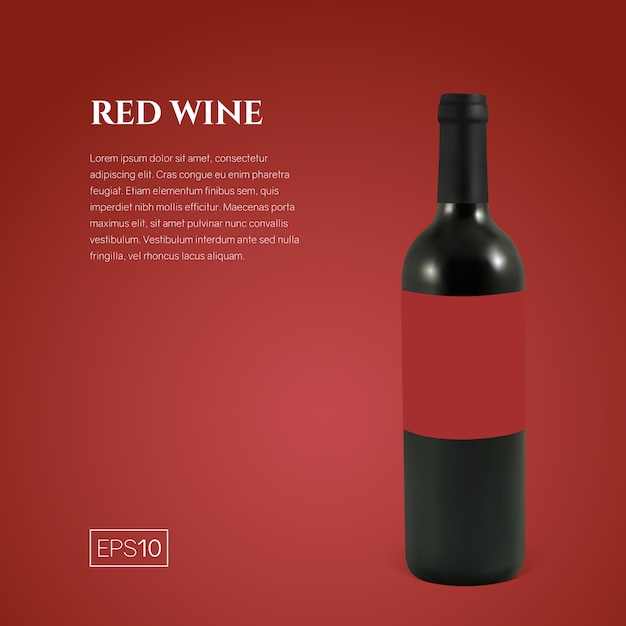 Bouteille photoréaliste de vin rouge sur rouge