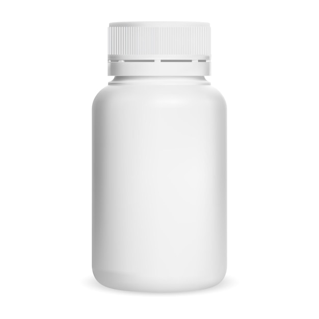 Bouteille De Pilule En Plastique Blanc Pot De Supplément De Vitamine Vecteur Vide Modèle De Produit Pharmaceutique Des