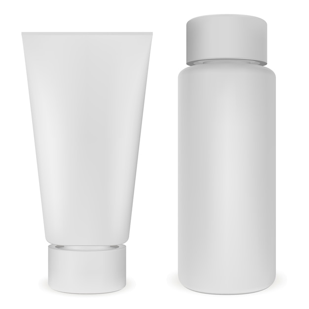 Vecteur bouteille en plastique et tube. vecteur cosmétique blanc