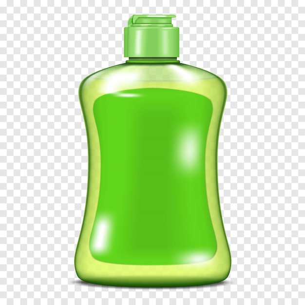 Vecteur bouteille en plastique vert transparent transparent avec bouchon à vis et maquette d'étiquette vierge savon liquide