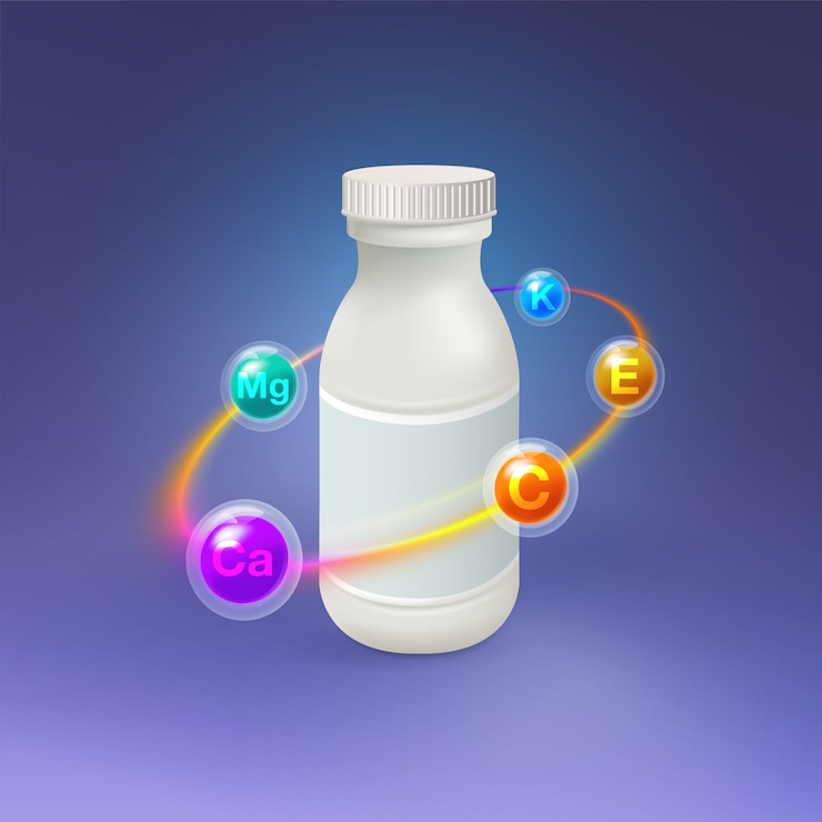Vecteur bouteille en plastique de vitamine réaliste.