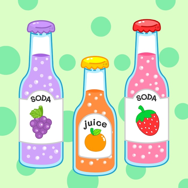 Vecteur bouteille soda grapp soda fraise soda jus d'orange