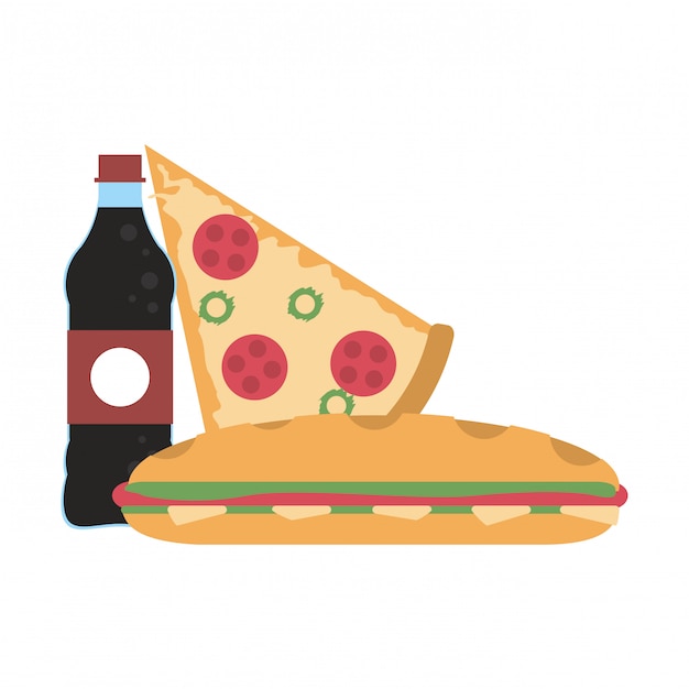 Bouteille De Soda Et Pizza Avec Sandwich