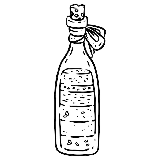 Bouteille de sorcière dessinée à la main doodle icône isolée Bouteille vectorielle remplie d'ingrédients magiques image Symbole Wicca Élément graphique de sorcellerie