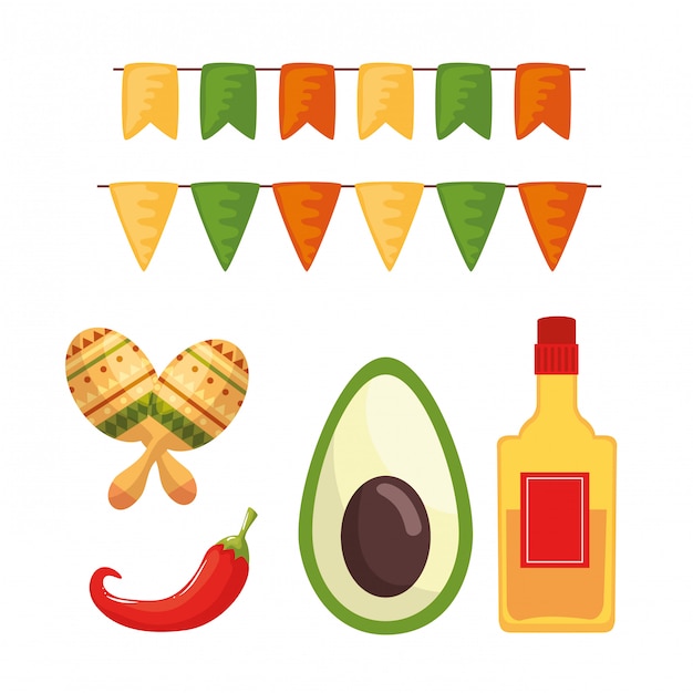 Bouteille De Tequila Mexicaine Avocat Piment Et Maracas