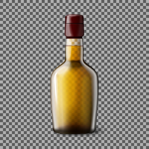Bouteille de vecteur réaliste transparente avec du whisky écossais fumé et de la glace pour chaque fond