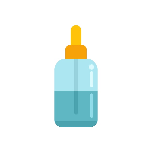 Bouteille en verre avec goutte-à-goutte contenant un liquide bleu à usage médical ou cosmétique