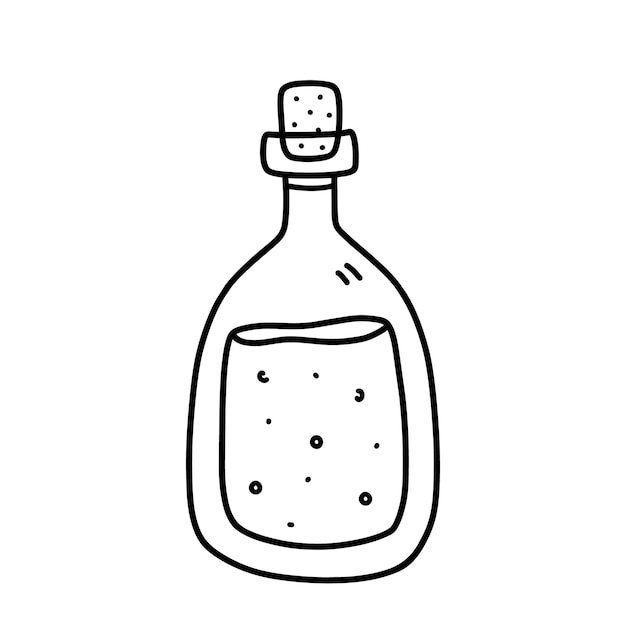 Bouteille En Verre Avec Potion Magique Isolé Sur Fond Blanc Illustration De Doodle Dessinés à La Main