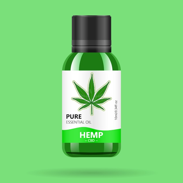Vecteur bouteille en verre vert réaliste avec du cannabis.