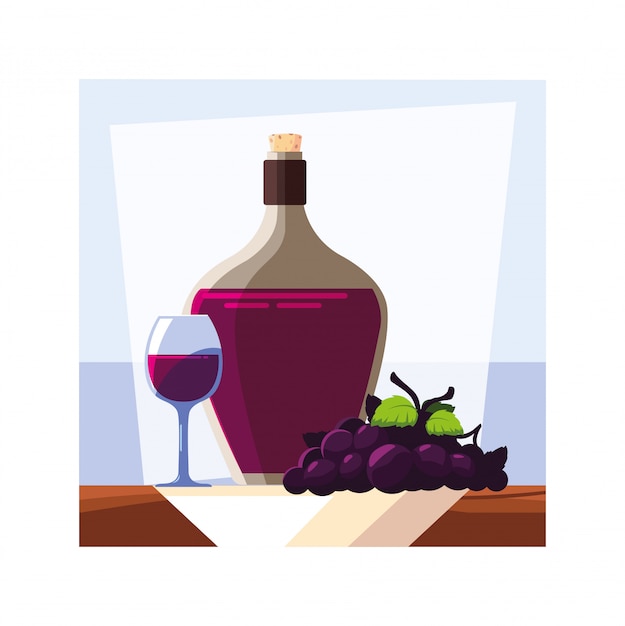 Bouteille et verre de vin avec raisins