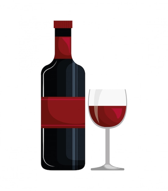 bouteille de vin et coupe icône design isolé