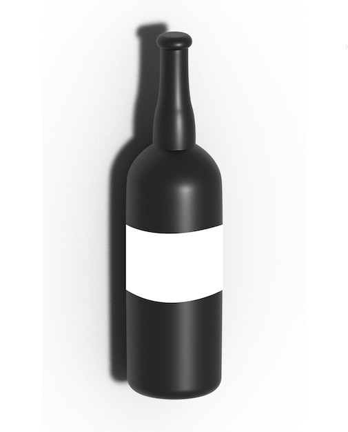 une bouteille de vin qui est noire avec une étiquette blanche
