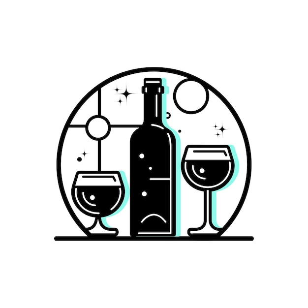 Vecteur bouteille de vin verres à vin logo design illustration vectorielle