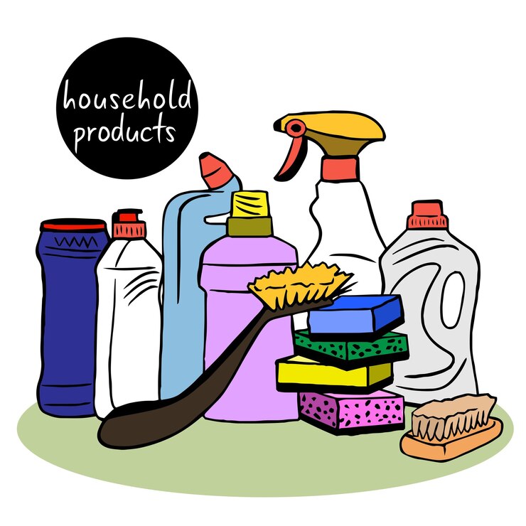 Vecteur bouteilles avec détergent pour produits chimiques ménagers. produits de nettoyage pour le nettoyage et la lessive
