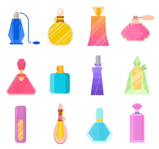 Bouteilles de parfum de couleur de dessin animé Icons Set Vector
