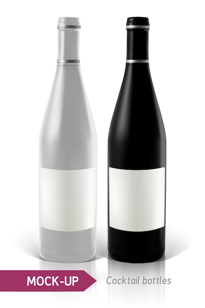 bouteilles réalistes avec reflet et ombre. Modèle pour la conception d'étiquettes.