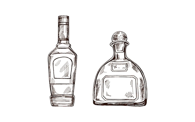 Vecteur des bouteilles de tequila dessinées à la main pour le menu des bars et des restaurants