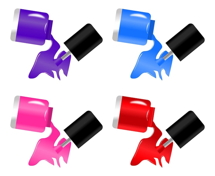 Vecteur des bouteilles de vernis à ongles colorées renversées