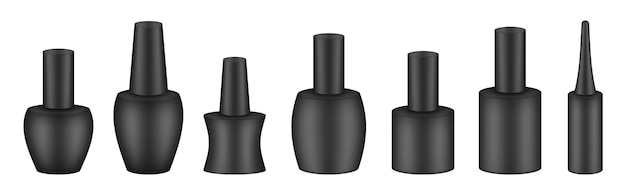 Vecteur bouteilles de vernis à ongles en gel uv laqueur à ongles noire ou gel uv modèle d'emballage kit de manucure