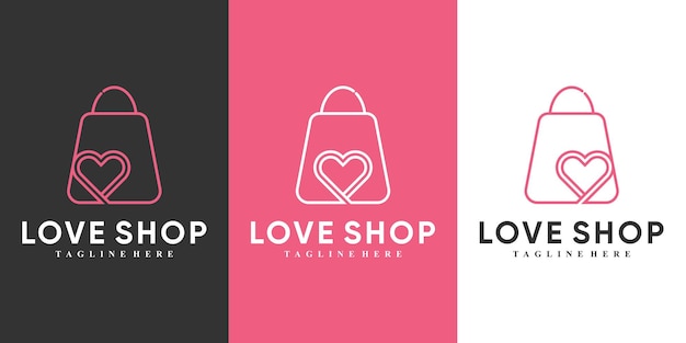 Boutique En Ligne Et Création De Logo D'amour Avec Un Concept Moderne Vecteur Premium