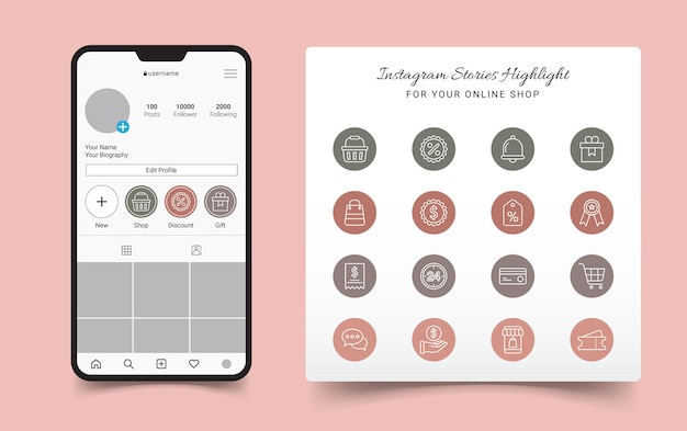 Vecteur boutique en ligne instagram stories highlight cover