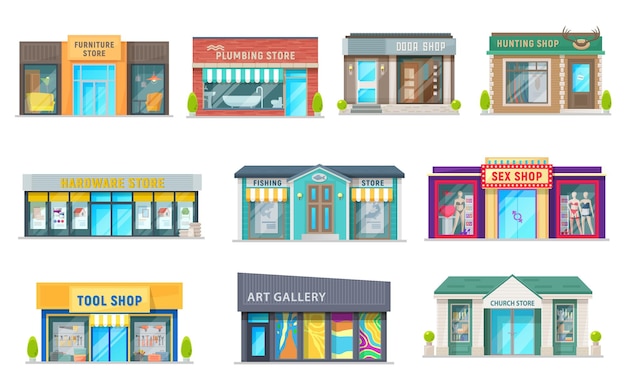 Boutique de magasin et vecteur de bâtiments de galerie d'art