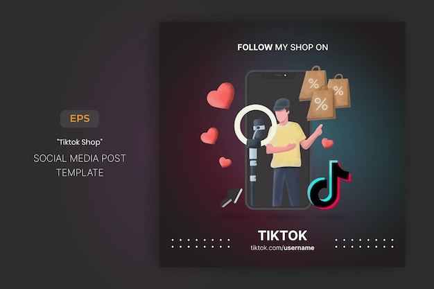 Vecteur boutique tiktok suivez-moi bannières de promotion de page d'entreprise et modèle de publication sur les réseaux sociaux