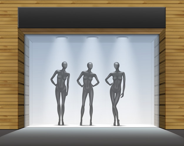 Vecteur boutique de vêtements boutique devanture avec mannequins