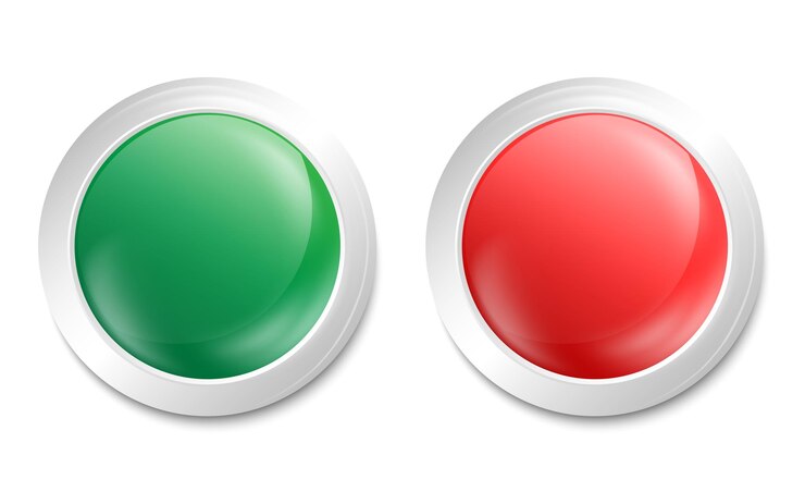 Vecteur bouton 3d brillant rouge et vert icônes web en verre rond avec cadre illustration vectorielle 3d