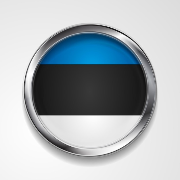 Bouton badge vectoriel abstrait avec cadre métallique drapeau estonien