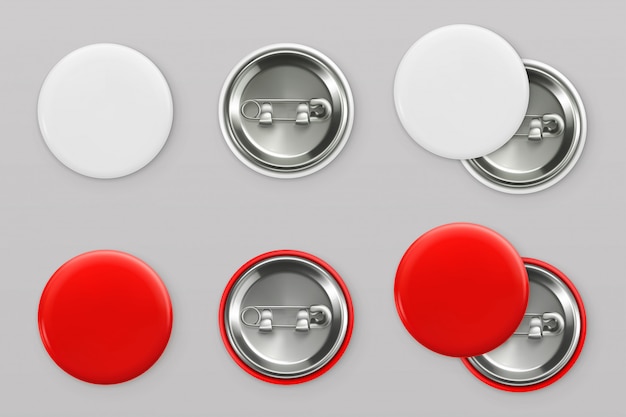 Bouton Badges.in Blanc Et Rouge Vierge. 3d Réaliste P