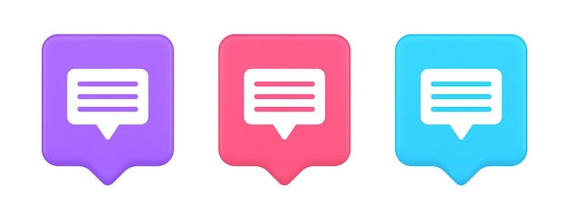 Vecteur le bouton de la boîte de discussion les réseaux sociaux les textos la communication sur internet l'icône 3d