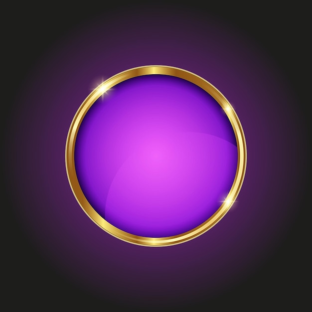 Bouton Brillant Violet Et Or Brillant, Illustration Vectorielle.