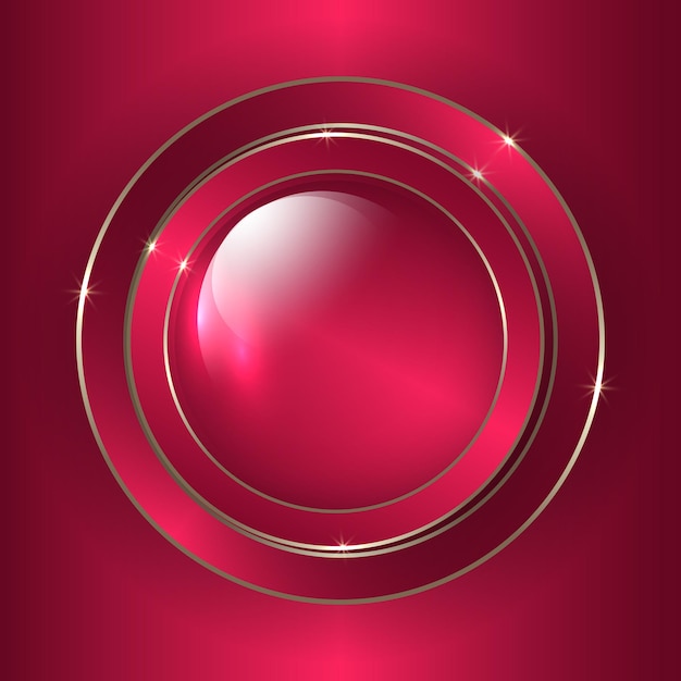 Bouton cercle 3D rouge et or Conception élégante de cercle 3D avec des lignes dorées