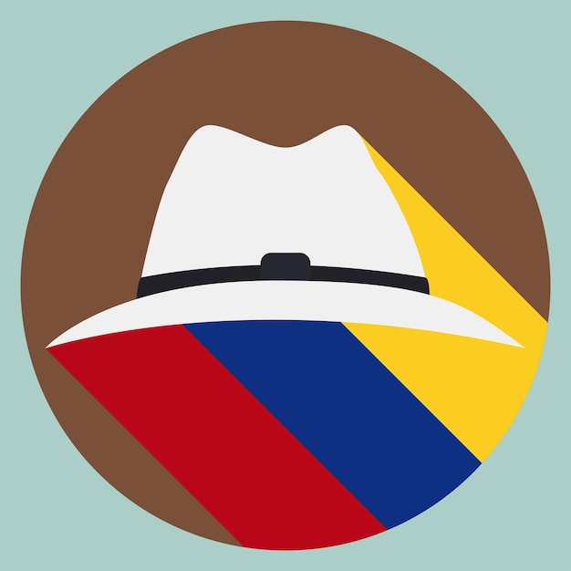 Vecteur bouton avec un chapeau paisa traditionnel d'aguadas avec une longue ombre comme le drapeau colombien dans un style plat