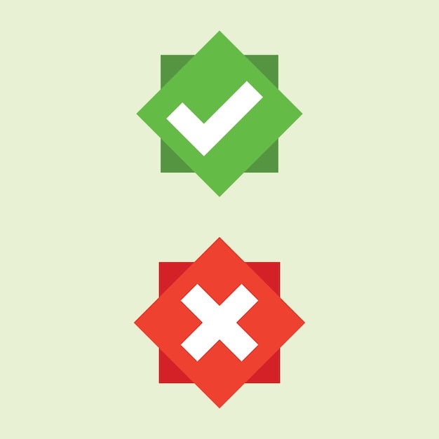 Bouton de contrôle du vecteur de marque oui pas de boutons croix rouge et vecteur de contrôle vert