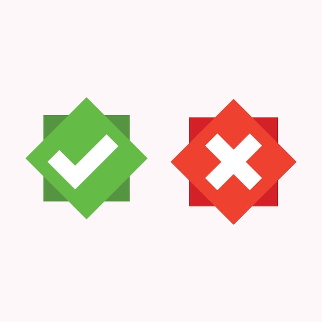 Bouton de contrôle du vecteur de marque oui pas de boutons croix rouge et vecteur de contrôle vert
