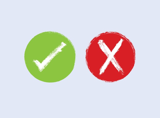 Bouton de contrôle du vecteur de marque oui pas de boutons croix rouge et vecteur de contrôle vert