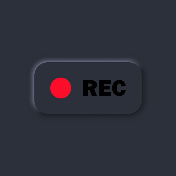 Vecteur bouton d'enregistrement. en cours d'enregistrement. éléments d'interface utilisateur pour l'application mobile. thème sombre. style de neumorphisme. vecteur eps10. isolé sur fond.