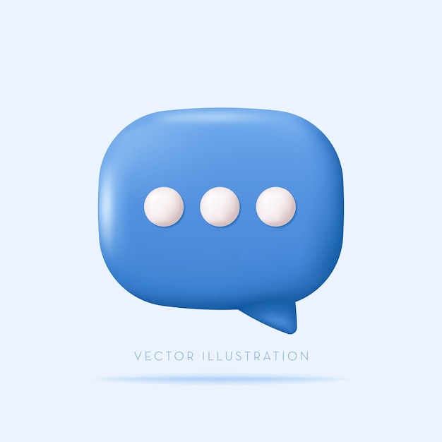 Bouton d'icône de chat de médias sociaux 3d Bulle de dialogue avec trois points Illustration vectorielle dans un style minimal