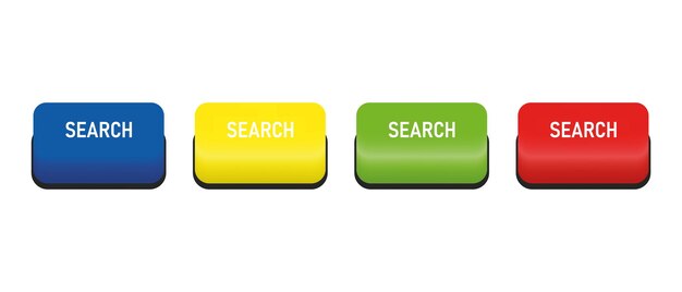 Bouton avec illustration vectorielle de texte de recherche Bouton 3d pour site Web Cliquez ici Quatre boutons multicolores Bleu jaune vert rouge Concept de technologie Illustration vectorielle pour les entreprises et la publicité