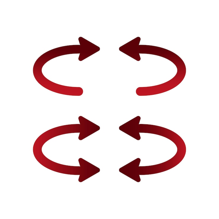 Vecteur bouton plat avec flèches de recyclage rouges. jeu de rotation circulaire. illustration vectorielle.