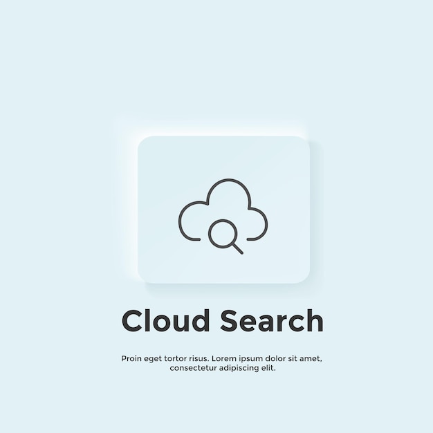 Vecteur un bouton de recherche de nuage bleu et blanc avec une icône de nuage dessus.