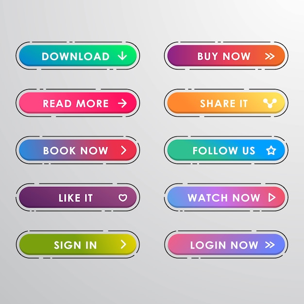 bouton réglé style de dégradé tendance moderne pour site Web