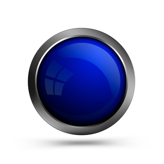 Bouton rond en verre tendance bleu. Modèle de bouton vierge pour le web, la conception d'interface et l'application.