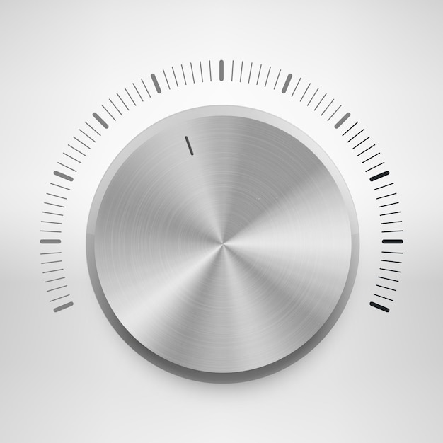Bouton de volume avec texture métallique et échelle Bouton de chrome en acier musical sur fond clair Vector