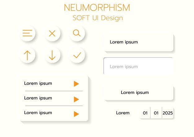 Des boutons 3D de conception d'interface utilisateur douce néomorphe 3D