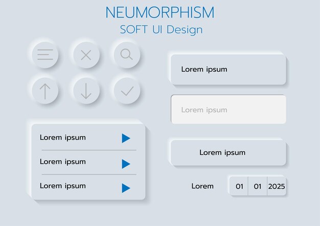 Des boutons 3D de conception d'interface utilisateur douce néomorphe 3D