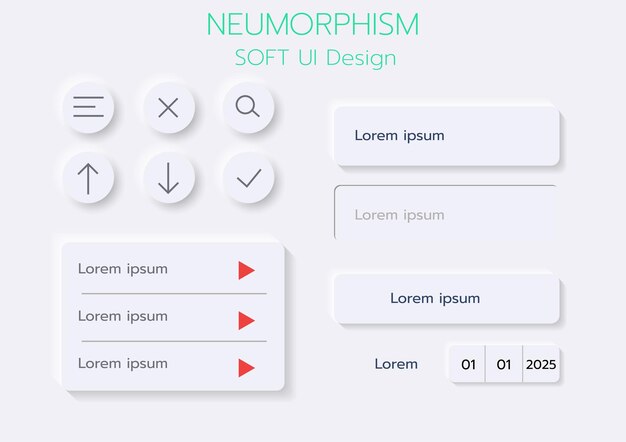 Des boutons 3D de conception d'interface utilisateur douce néomorphe 3D